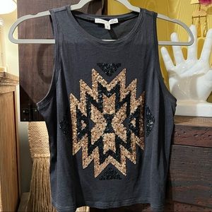 Express XS Muscle tank gold sequined express one eleven